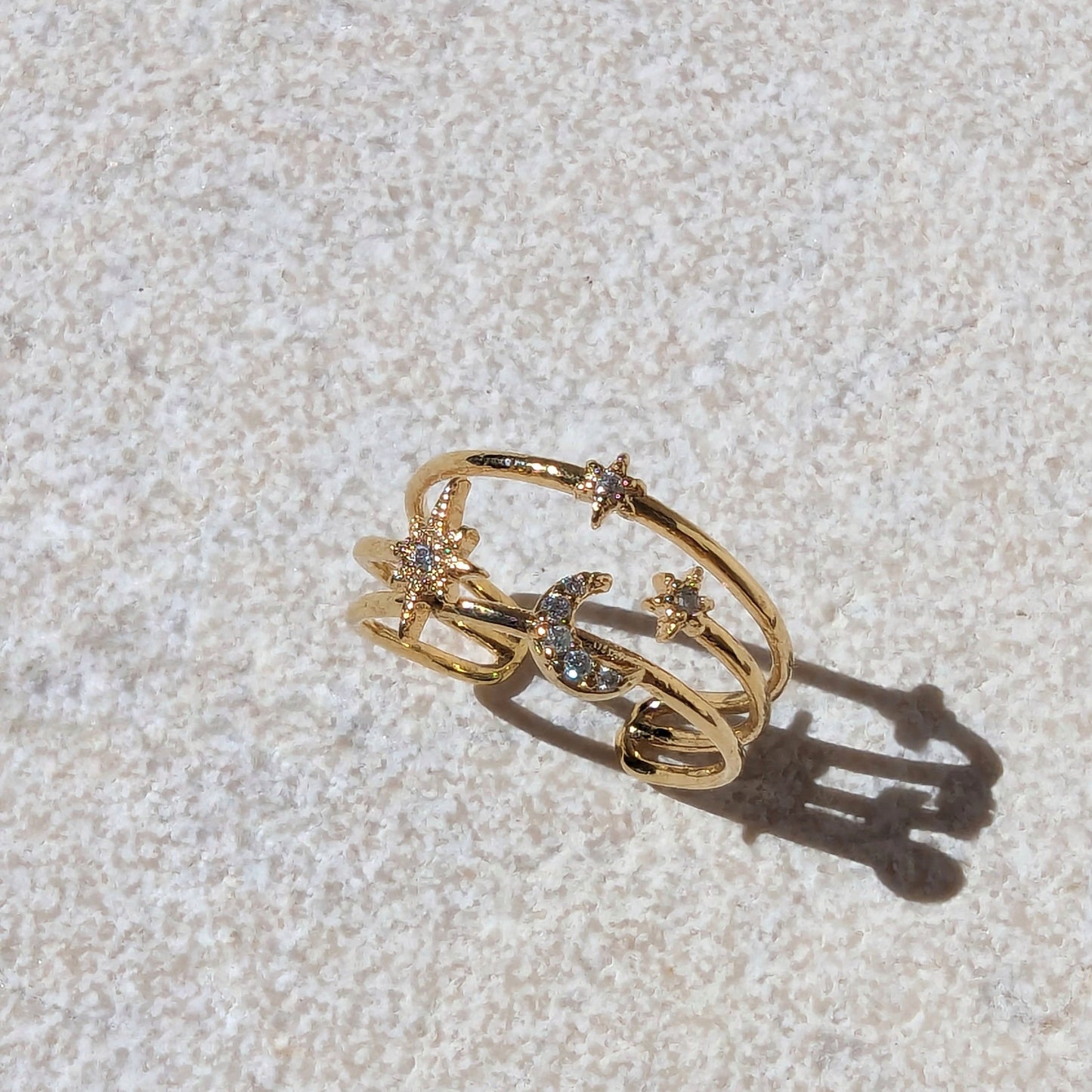 Balancing Moon and Star Paved Ring