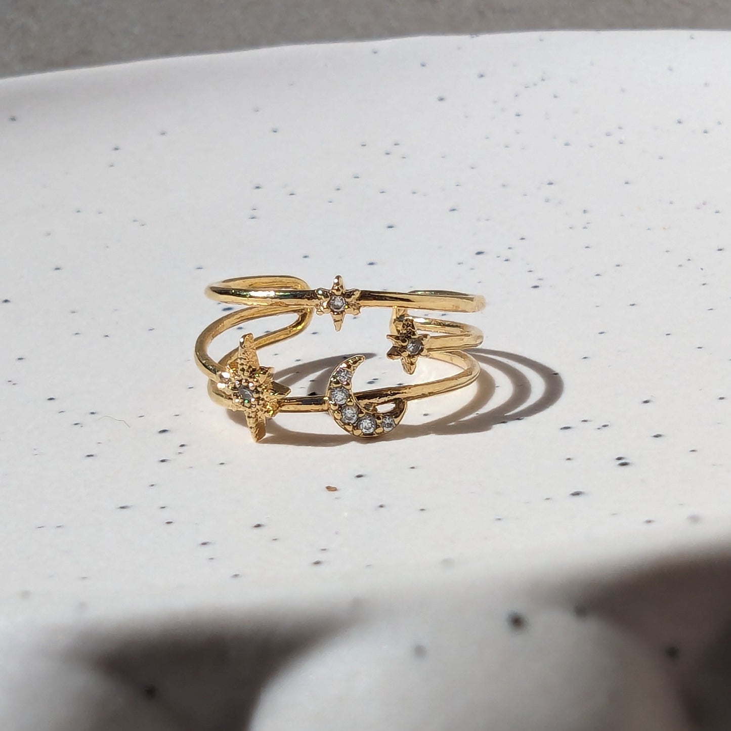 Balancing Moon and Star Paved Ring