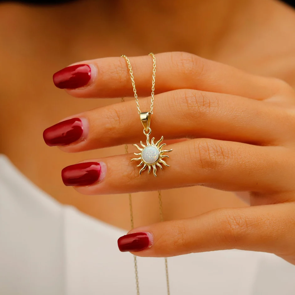 Pure White Opal Sun Necklace