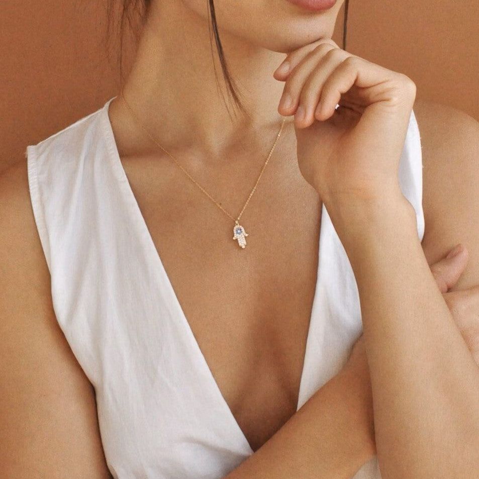 Evil Eye Protecting Hamsa Hand Necklace